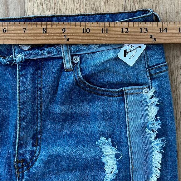 AKIRA MAYA FRAY MID RISE SKINNY WOMEN’S JEANS sz 7 W27 Dark Wash STRETCHY NWT - Picture 12 of 15